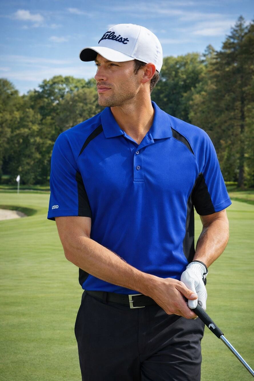 IZOD Blue Black Colorblock Golf Polo Small Cool FX Swingflex Stretch Performance